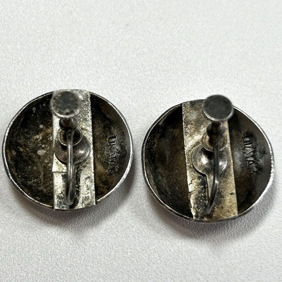 Navajo Vintage Native Signed Sterling Silver 925 Concho Earrings Screwback UITA3 - Picture 5 of 9